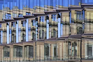 Deserted Building Europe Prints: Reflection on a glass window facade
