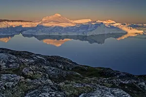 Ilulissat Icefjord Prints: Reflection of icebergs, midnight sun