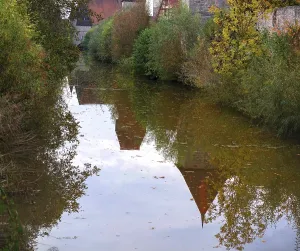 Southern Germany Historic Sites Prints: Reflection of the medieval defence wall in the Wornitz