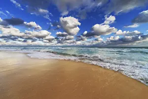Deserted Coast Scenery Prints: Reflection of the sky in the sand beach