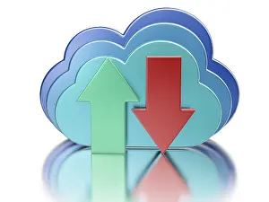 Cloud Computing Concept Prints: Remote database cloud computing technology storage upload download concept