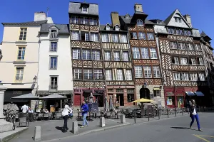 Old Town Architecture Europe Prints: Rennes (Brittany, north-western France): half-timbered building in the square place du Champ-Jacquet in downtown Rennes