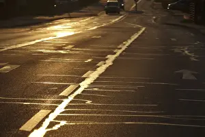 Deserted European Roads Prints: Repairs of roads in the evening light