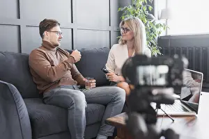 Microphone Interview Prints: Reporter taking interview