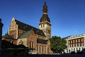 Old Town Riga Latvia Prints: Riga Cathedral with Gothic elements and impressive tower