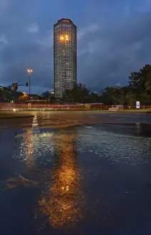 High Rise Building Germany Prints: Ringturm at Ebertplatz, dusk, Cologne