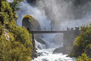 Norway Waterfall Bridge Prints: River Briksdalselva, Hike to the Briksdalsbreen