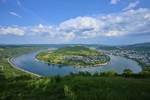 German River Scenery Prints: River forms a loop around a village in a summer mountain landscape