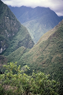 Vintage Travel Photos Prints: River gorge and mountain peak of Machu Picchu