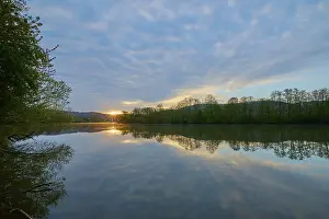 Cloudy Sky Landscapes Prints: River landscape, reflection, tree
