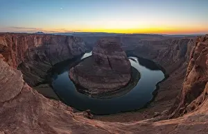 Uninhabited Gorge Scenery Prints: River loop, Horseshoe Bend at sunset