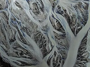 Aerial View Of River Course Prints: River, river course, branched, cloudy