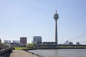 Prints of Riverside of Rhine with Stadttor, Parliament and Rhine Tower, Dusseldorf, North Rhine-Westphalia, Germany Riverside of Rhine with Stadttor, Parliament and Rhine Tower, Dsseldorf Dusseldorf Prints: Riverside of Rhine with Stadttor Print, Dusseldorf, Germany