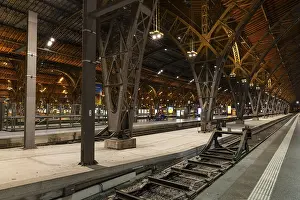 Main Train Stations Europe Prints: Riveted iron framework in the railway hall