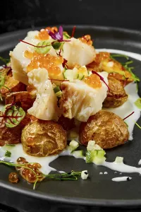 Weight Loss Diet Food Prints: Roasted cod fillet with deep fried spring potato