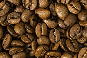 Roasted Coffee Beans Prints: Roasted coffee beans background, close up
