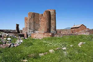 Abandoned Castle Architecture Prints: Robust ancient brick structure in an open