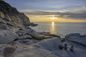 Prints of Rock formations in the evening light on, Capo Sant Andrea, Marciana, Livorno Province, Italy Livorno Prints: Capo Sant Andrea Rock Formations Print, Italy