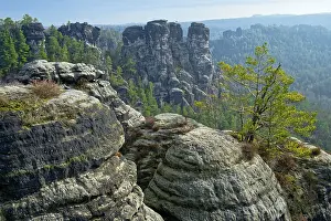 Saxony Tourist Attraction Prints: Rock formations, view from the Ferdinandstein