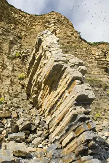 Rocky Coastline UK Prints: Rockfall, layered rock formations