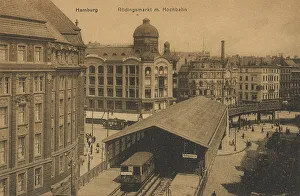 Digital Reproduction Of Postcard Prints: Roedingsmarkt with elevated railway
