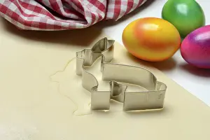 Rolled Yeast Dough Prints: Rolled dough with bunny cookie cutter and easter eggs