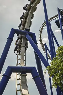 Deserted Amusement Park Prints: A rollercoaster at a theme park in USA
