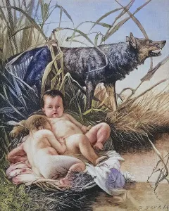 Historical Wildlife Illustrations Prints: Romulus and Remus and the She-Wolf