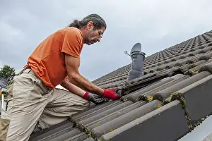 Construction Worker Prints: Roofer, worker on the rooftop. Roofing work