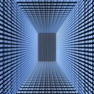 Symbolic Picture Representation Prints: Empty room with binary code on the walls