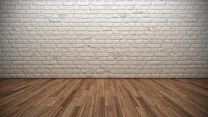 Empty Studio Space Prints: Empty room, whitewashed brick wall