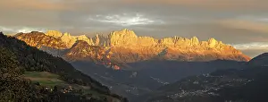Dolomites Evening Light Prints: Rosengarten mountain range at sunset