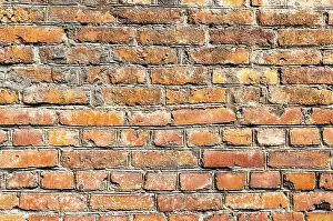 Deserted Red Brick Wall Prints: Rough red brick wall as background texture