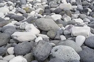 Deserted Beach In Iceland Prints: Round stones on the beach, Hellnar