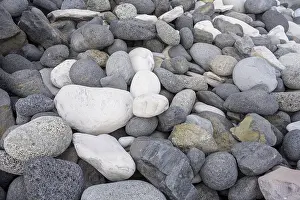 Deserted Beach In Iceland Prints: Round stones on the beach, Hellnar