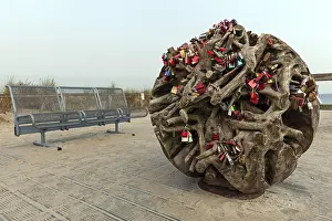 Love Padlocks Germany Prints: Round tree root with love padlocks