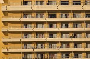 Deserted Spanish Streets Prints: Rows of balconies on a building