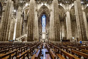 Catholic Church Interior Design Prints: Rows of seats against the backdrop of columns in the Duomo