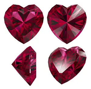 Symbolic Love Picture Prints: Ruby red heart shape isolated different views