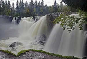 Scandinavian Countryside Scenery Prints: A rushing waterfall in a forest