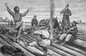 Vintage River Transport Prints: Russian rafters with a float on the river Pregel