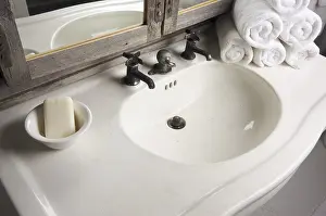 Ceramic Tile Bathroom Prints: Rustic bathroom sink and mirror