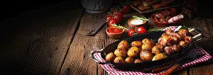 Mediterranean Meal Ideas Prints: Rustic dates wrapped in bacon and young roasted potato