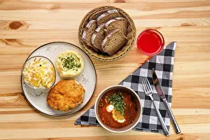 Traditional Meal Ideas Prints: Rustic dinner, chicken fillet in breading