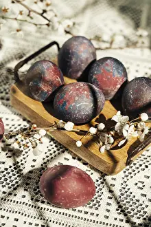 Decorative Easter Eggs Prints: A rustic display of colorful