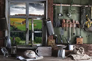 Black Forest Germany Prints: Rustic farm kitchen with utensils