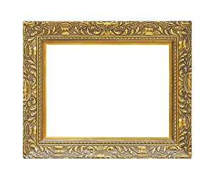 Plain White Background Decoration Prints: Rustic gold frame isolated on white