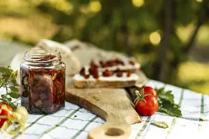 Rustic Wooden Table Still Life Prints: A rustic scene of canapes being prepared