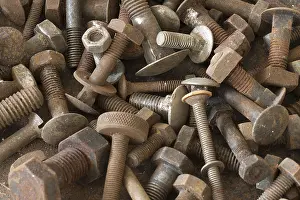 Rusted Metal Structure Prints: Rusty threaded screws and nuts, Bavaria, Germany