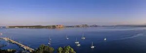 Navarino Bay Greece Prints: Several sailboats float on a wide